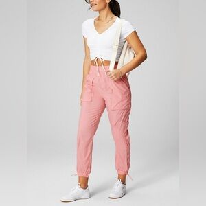 NEW Fabletics Ultra High-Waisted Piped Nylon Jogger Pant Pink L